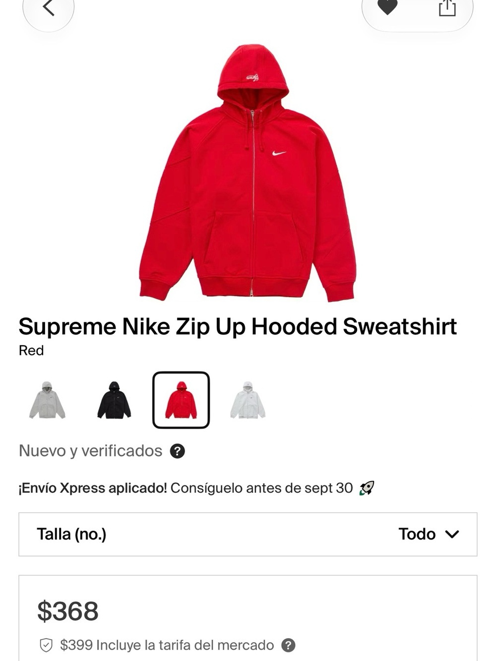 Supreme Red Full-Zip Hooded Sweatshirt